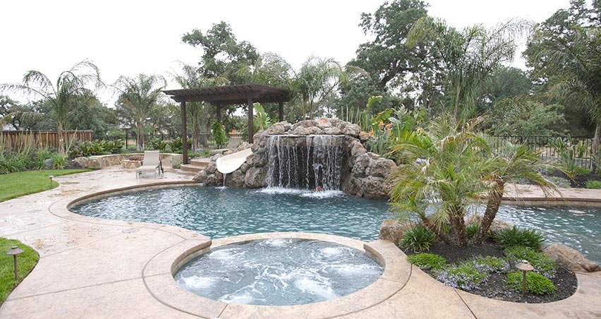 custom pool slide waterfall